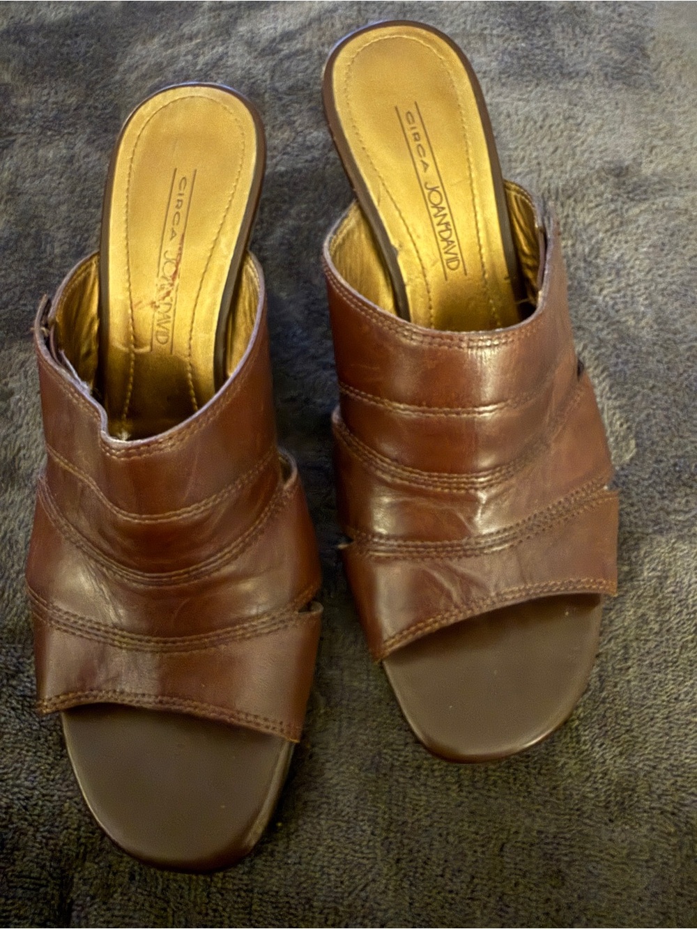 Joan & David Chestnut Brown Leather Slide Mules